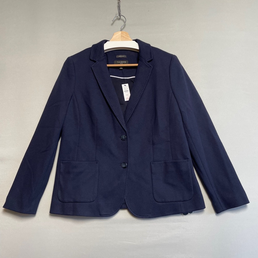 NWT Talbots Aberdeen Blazer Navy Blue Petite Size 14P Two Button Pockets‎